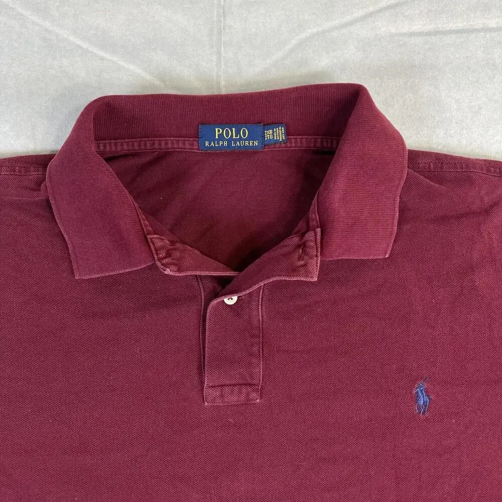 Polo Ralph Lauren Polo Shirt Mens 2XLB Maroon Regular Fit Navy Pony Short Sleeve